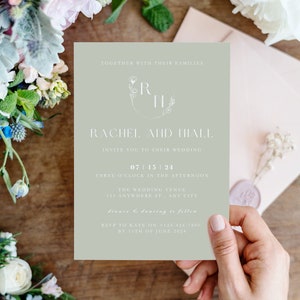 Sage Green Hochzeitseinladungsvorlage, bearbeitbare Hochzeitseinladung, minimale Einladungsvorlage, DIY-Einladung, auf Canva bearbeiten, sofortiger Download