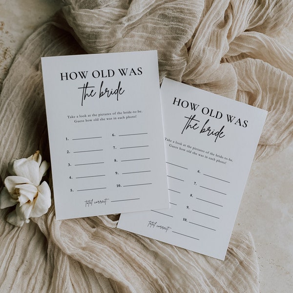 How Old Was The Bride, Guess the Bride's Age Game, How Old Was the Bride To Be Bridal Shower Game, Minimalist Bridal Shower Game, SCRIPT