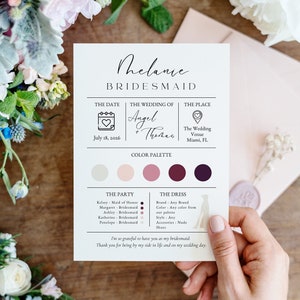 Editable Bridesmaid Information Card Template, Bridal Proposal Card, Will You Be My Bridesmaid Card, Custom Bridesmaid Proposal, SCRIPT