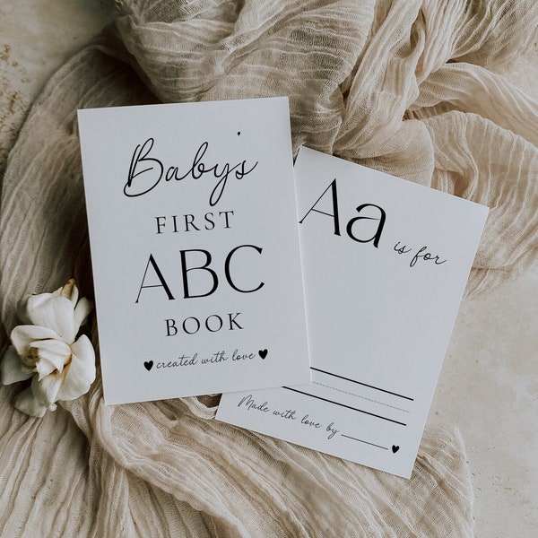 Baby shower ABC boek, eerste alfabetboek, baby's eerste ABC boek, minimalistische baby shower ABC spelsjabloon, A-Z bewerkbare spelsjabloon