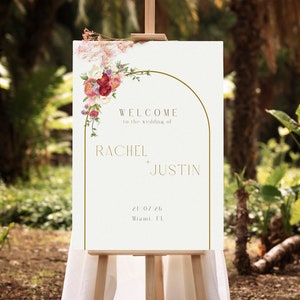 Floral Wedding Welcome Sign Template, Modern Wedding Signs, Welcome Wedding Sign, Unique Wedding Welcome Sign, Editable Arched Welcome Sign