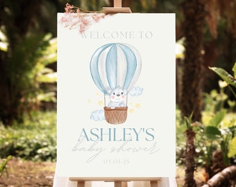 Baby Shower Welcome Sign | Baby Boy | Hot Air Balloon | Teddy Bear ...