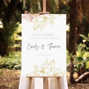Gold Floral Wedding Welcome Sign Template, Modern Gold Wedding Signs, Welcome Wedding Sign, Unique Wedding Welcome Sign, Large Wedding Sign