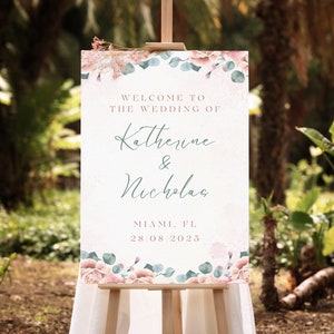 Floral Wedding Welcome Sign, Modern Wedding Signs, Welcome Wedding Sign, Unique Wedding Welcome Sign, Large Wedding Welcome Sign