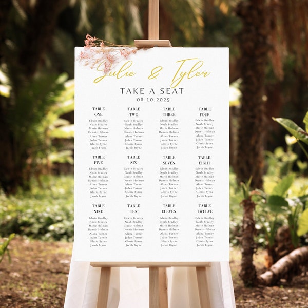 Gold Wedding Take a Seat Template, Elegant Wedding Seating Plan Sign, Printable Seating Chart Sign, Classic Minimal Find Your Seat Sign