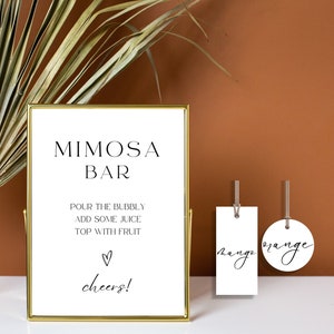 Bridal Shower Mimosa Bar Sign, Minimalist Bridal Brunch Mimosa Bar, Mimosa Juice Tags, Bubbly Bar Sign, Modern Bridal Shower, SCRIPT
