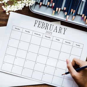 Editable 2025 Minimalist Calendar, 2025 Planner Landscape, 2025 Calendar, Sunday & Monday Start Monthly, Wall Calendar, Desk Monthly Planner