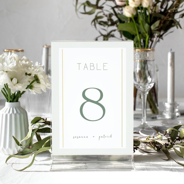 Minimalist Sage Green Wedding Table Number Sign Template, Modern Table Numbers, Table Numbers Sign DIY, Reception Table Numbers, 5x7, 4X6