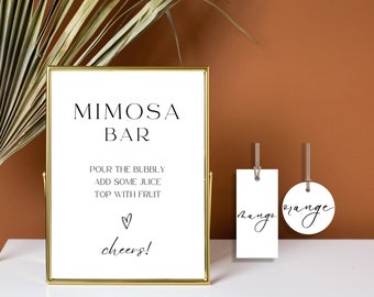 Bridal Shower Mimosa Bar Sign, Minimalist Bridal Brunch Mimosa Bar, Mimosa Juice Tags, Bubbly Bar Sign, Modern Bridal Shower, SCRIPT