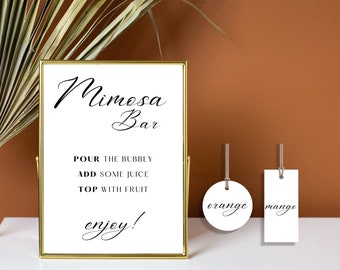 Bridal Shower Mimosa Bar Sign, Minimalist Bridal Brunch Mimosa Bar, Mimosa Juice Tags, Bubbly Bar Sign, Modern Bridal Shower, SCRIPT
