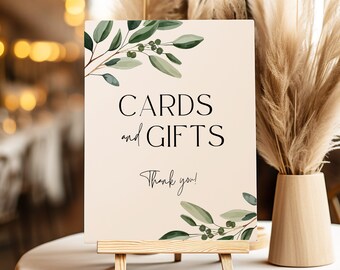 Cards and Gifts Sign Printable, Modern Wedding Cards & Gift Sign, Baby Shower Gift Sign, Bridal Shower Bachelorette Card Gift Sign, EMERALD