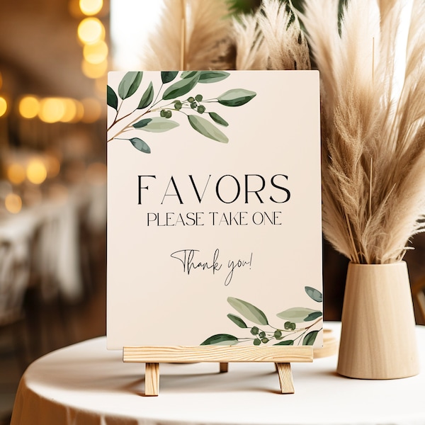 Greenery Favor Sign Printable, Modern Wedding Favors Sign, Please Take One Baby Shower Sign, Bridal Shower Bachelorette Favor Sign, EMERALD