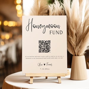 Honeymoon Fund Sign with QR Code, Honeymoon Fund, Wedding Cash Gift, Wedding Venmo Gift Sign, Minimalist Honeymoon Fund Card, Cash Gift Sign
