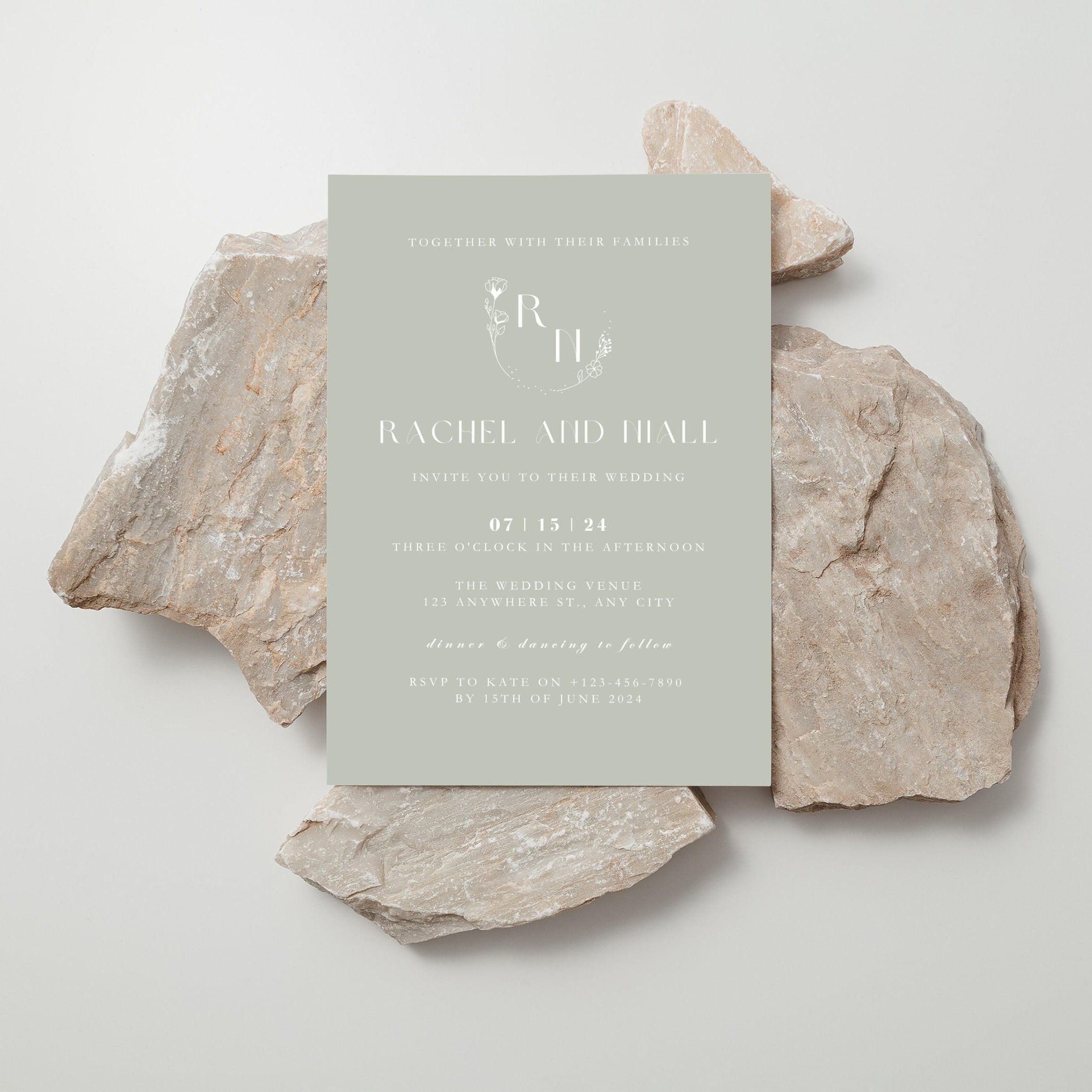 Sage Green Wedding Invitation Template, Editable Wedding Invite ...