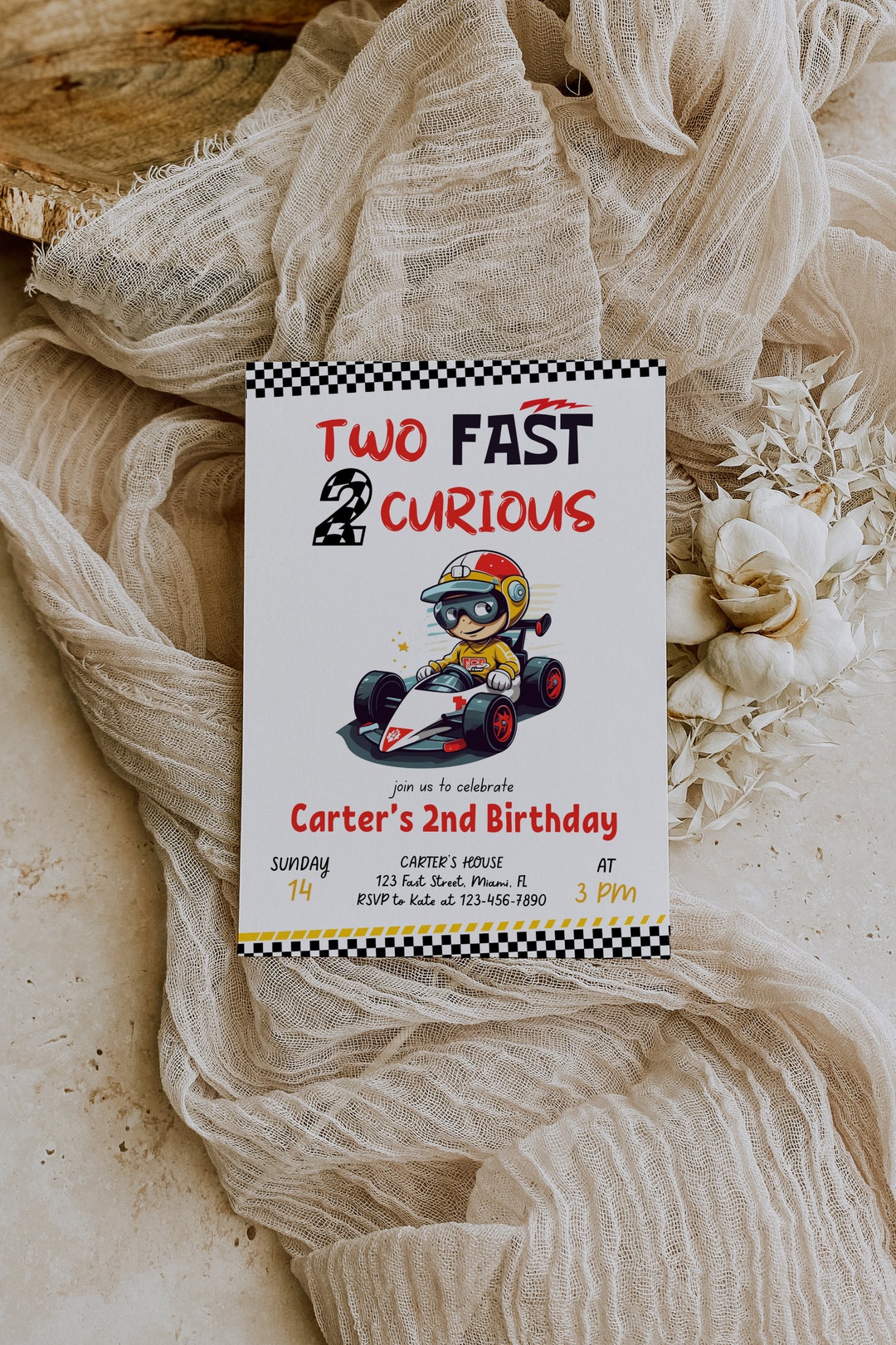Editable Two Fast Birthday Invitation, Two Fast Boy Race Car 2nd ...