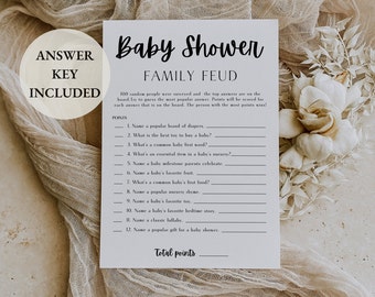 Baby Family Feud, Baby Shower Family Feud imprimible, Juego de ducha minimalista, Juego de pelea familiar, Plantilla de juego editable imprimible, SCRIPT