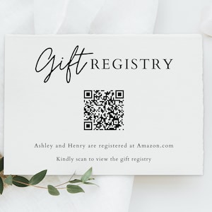 Geschenk-Registrierkarte mit QR-Code, Standeskarte Hochzeit, Brautparty-Registraturkarte Vorlage, Beilagekarte, Geschenkeladen QR-Code