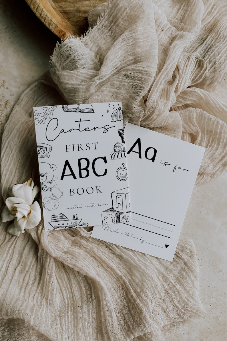 Baby Shower ABC Book, First Alphabet Book, Minimalist Baby Shower ABC Game Template, A-Z Editable Game Template, Fun Shower Game, SCRIPT image 1