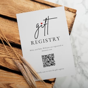 Gift Registry Card with QR Code, Registry Card Baby Shower, Bridal Shower Registry Card Template, Enclosure Card, Gift Registry QR Code