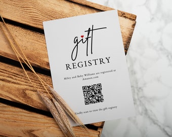 Gift Registry Card with QR Code, Registry Card Baby Shower, Bridal Shower Registry Card Template, Enclosure Card, Gift Registry QR Code