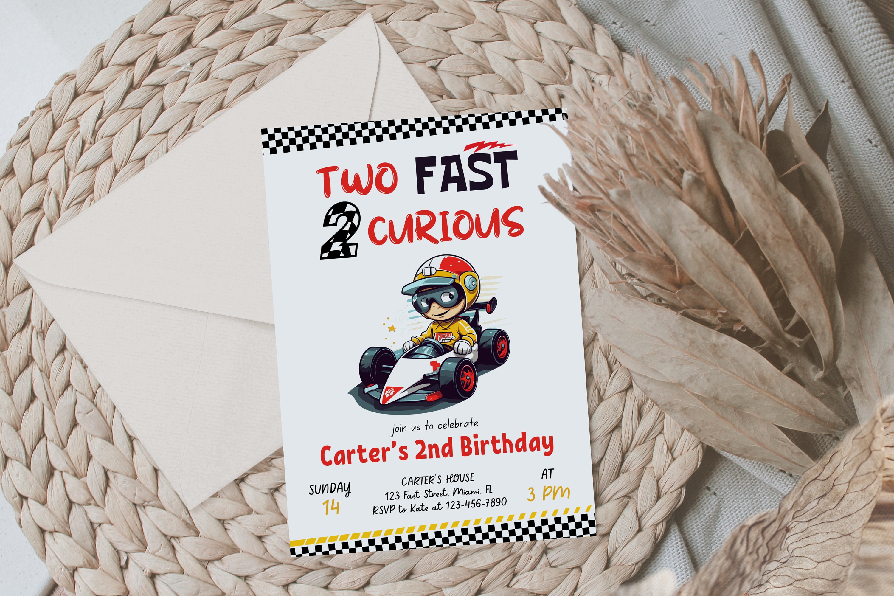 Editable Two Fast Birthday Invitation, Two Fast Boy Race Car 2nd ...