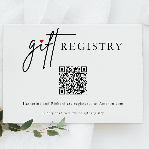Gift Registry Card with QR Code, Registry Card Wedding, Bridal Shower Registry Card Template, Enclosure Card, Gift Registry QR Code