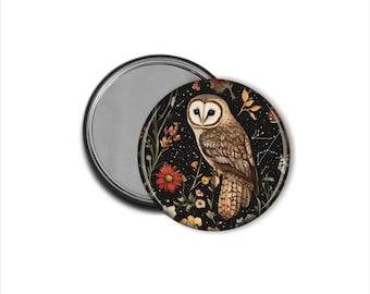 Floral Barn Owl Pocket Mirror, Handmade