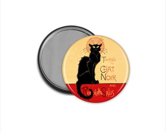 Chat Noir Pocket Mirror, French Art Mirror, Black Cat Art Mirrors and Key Chains