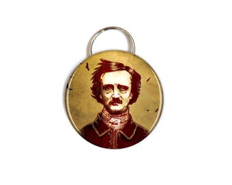 Edgar Allan Poe Bottle Opener Keychain, Goth Art Gift, Pocket Mirror