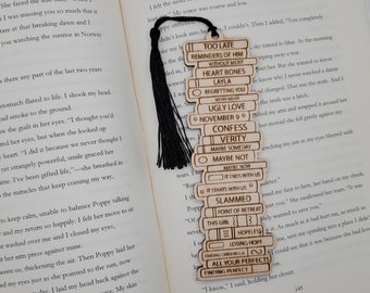 Colleen Hoover Book Stack Bookmark: Laser Engraved Wood