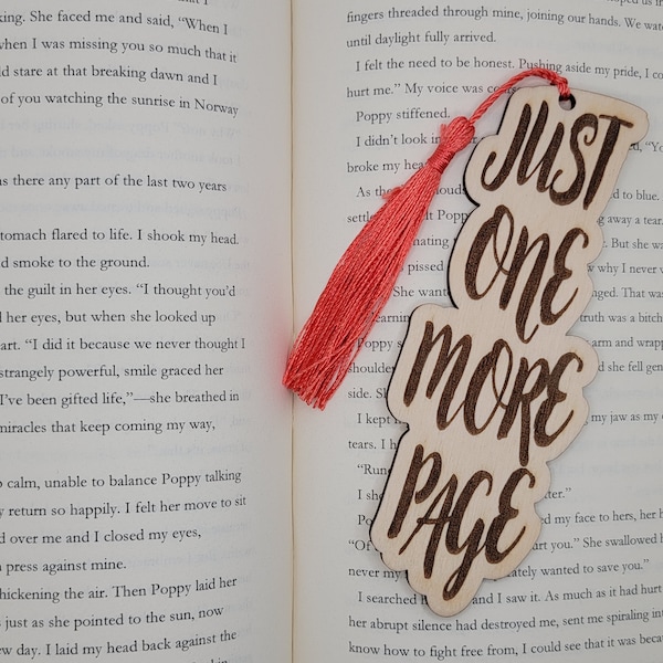 Just One More Page Bookmark, Laser Engraved Bookmark, Cute Bookmark, Wood Bookmark