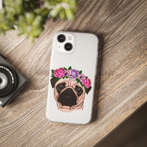 A pug wearing a flower crown Flexi Cases
