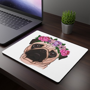 A pug wearing a flower crown Rectangular Mouse Pad