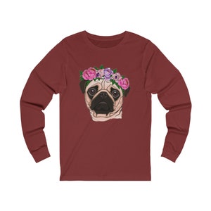 A pug wearing a flower crown Unisex Jersey Long Sleeve Tee