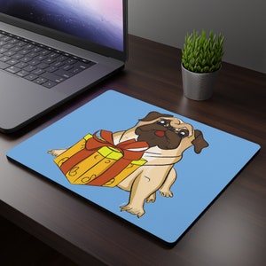 Pug with a gift box Rectangular Mouse Pad