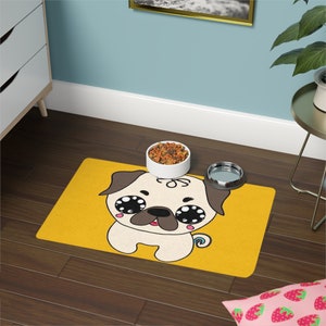 Kawaii pug Pet Food Mat (12x18)