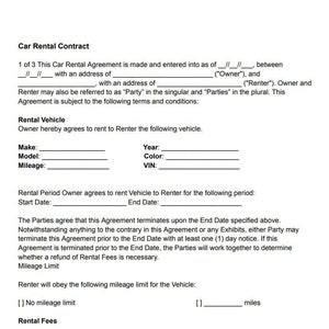 Car Rental Agreement Template L Attorney-written Editable Instant 