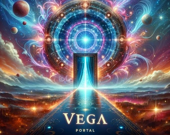 May include: A colorful, abstract image of a portal opening into a starry sky. The portal is surrounded by swirling clouds and planets, and the text "VEGA PORTAL" is written below.