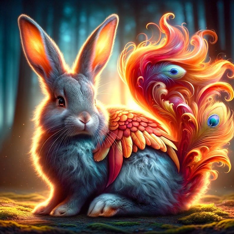 Feathered Rabbit Witch Familiar Companion - A Rabonix - by the Color Coven - Etsy