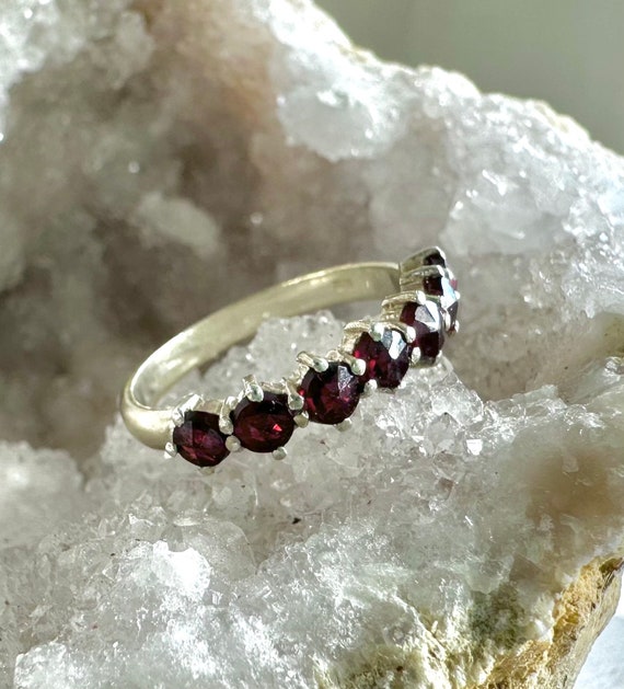 Vintage Rose Cut Bohemian Garnet Half-Eternity Ba… - image 1