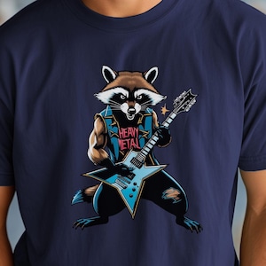 Heavy Metal Raccoon Playing Electric Guitar Unisex T-Shirt of Raccoon Playing Guitar Tee Shirt of Rock and Roll Raccoon Playing Guitar