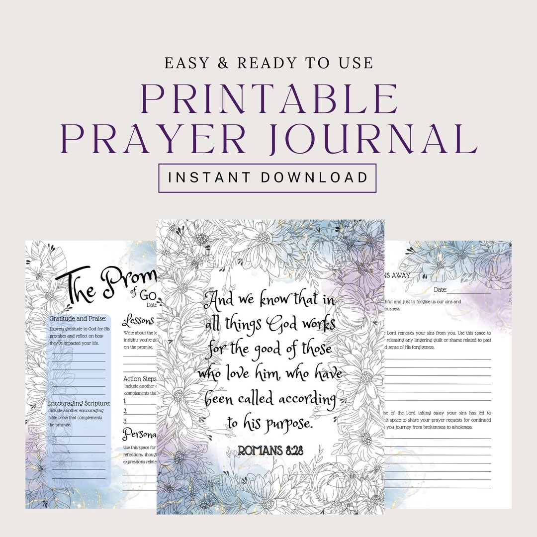 Prayer Journal Printable, Guided Bible Study Guide, Gratitude Journal ...