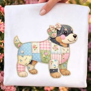Faux patchwork de chien rottweiler PNG | Clipart style courtepointe Cottagecore (téléchargement numérique)