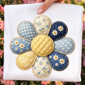 Daisy Faux Patchwork Flower PNG, Spring Summer Floral Design (Digital Download)