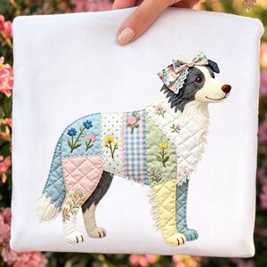 Border Collie hund Faux Patchwork PNG | Cottagecore Quilt Style Clipart (digital nedladdning)