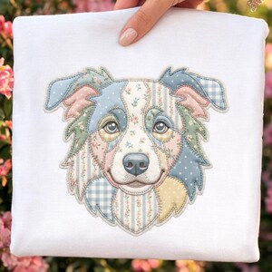 Border Collie hund Faux Patchwork PNG | Cottagecore Quilt Style Clipart (digital nedladdning)