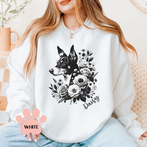 Custom Rat Terrier Dog Floral Sweatshirt, Personalized Pet Lover Gift, Rattie Dog Mom Crewneck, Custom Name Dog Portrait Sweater