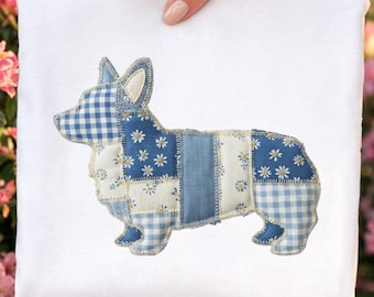 Corgi Faux Patchwork PNG, Trendy Shirt png, Denim Dog Digital Download, Commercial License