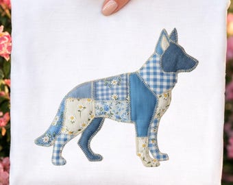 German Shepherd Dog Faux Patchwork PNG | Cottagecore Quilt Style Clipart (Digital Download)