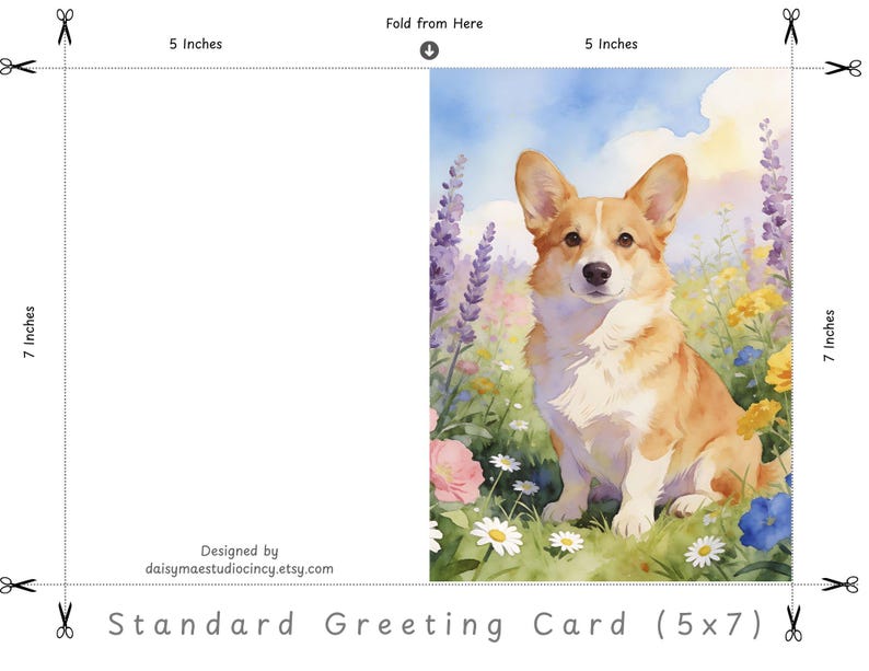 Editable Corgi Notes Corgi Wildflower Printable Greeting Card, Floral Dog Thank You Notes ...